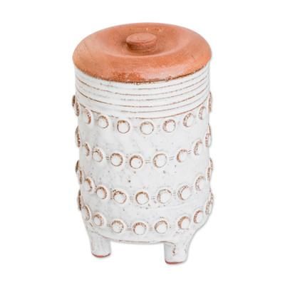 Sweet Encounter,'Textured White Ceramic Sugar Bowl with Wood Lid'