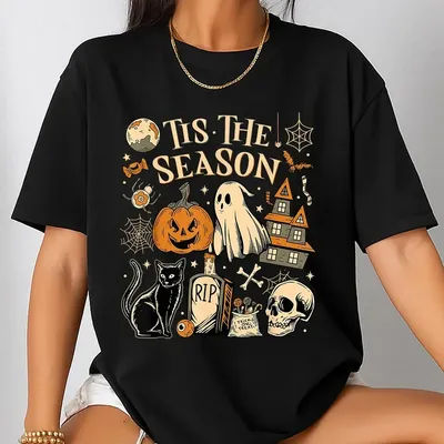 Chemise d'Halloween vintage, Tis The Season Retro Ghost Spooky Season T-shirt de costume d'Halloween, haut d'Halloween Y2K