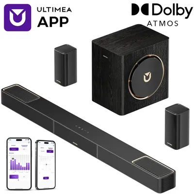 Système de son surround ULTIMEA 5.1.2, barre de son pour téléviseur avec Dolby Atmos et contrôle par application, haut-parleur Bluetooth pour cinéma maison avec caisson de basses