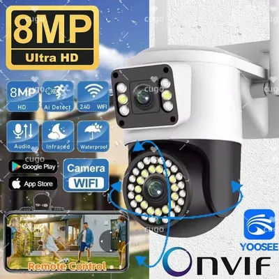 8MP WiFi Surveillance Camera 4K 10X Digital Zoom PTZ Dual Lens IP Camera ONVIF Human Detect Night Vision Outdoor Security Yoosee