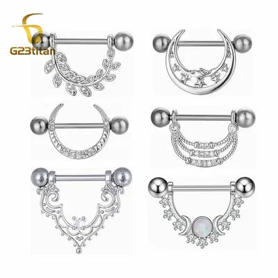 2pcs Silver Color Zircon Nipple Rings Allergy-free 14G 16mm Titanium Straight Barbell Piercing Sexy Beach Jewelry Woman Ornament