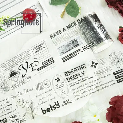 2m/Roll Black Letter Transparent PET Tape Black Butterfly Decorative Masking Tape For DIY Sticker Scrapbooking Journal Loop100cm