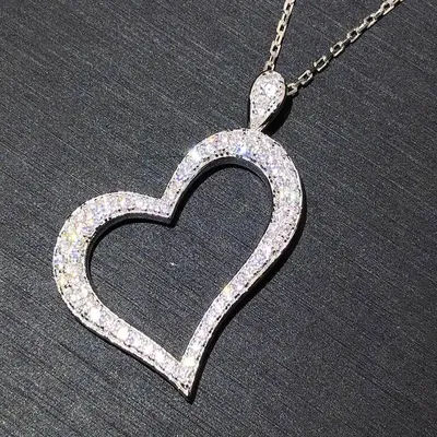 Huitan Women Heart Pendant Necklace Trendy Simple Style Accessories for Wedding Anniversary Party Inlaid Shiny CZ Jewelry Gift