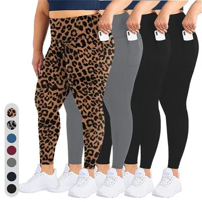 Women's High-Waisted Plus Size Yoga Leggings Butt-Lifting Workout Leggings with Pockets Elastic Activewear for Gym & Running