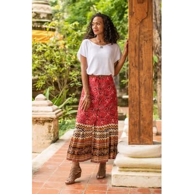 Fantastic Floral Garden,'Rayon Skirt with Printed Floral Motifs from Thailand'