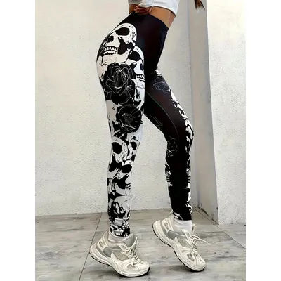 Leggings de sport taille haute décontractés pour femmes, imprimé numérique tête de crâne de Camouflage serré, confortables et adaptés à toutes les saisons