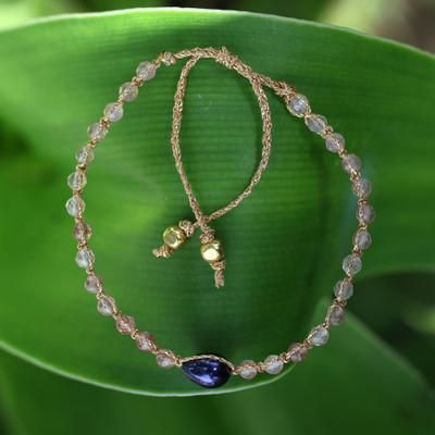 Sweet Beauty,'Blue Cultured Pearl Rose Quartz Gold Accent Pendant Bracelet'