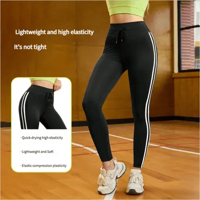 High Waisted Athletic Leggings Sports Yoga Pants With White Stripe Stretchable Workout Gym Tights Comfort Fit For Running Casual