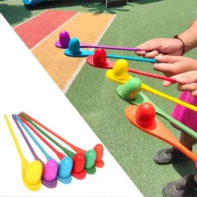 Children's Outdoor Fun Game Toy Egg Spoon Balance Sport Wooden Spoon Toss Ball Sense Training Early Education Puzzle Party Game