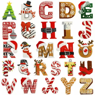 Christmas Color 26 Letters Emblem Clothing Accessories Badge Sticker Embroidered Embroidery Sticker Iron-on Patches
