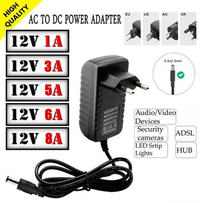 AC 110-240V To DC 12V 1A 3A 8A Universal Power Adapter Supply Charger Converter EU US UK AU Plug Transformer For LED Strip Light