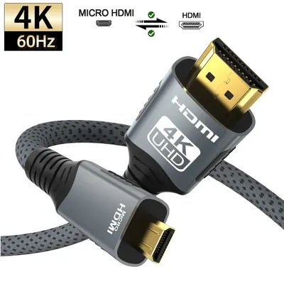 Câble Micro/Mini HDMI vers HDMI tressé 4K @ 60Hz, câble 2.0 bidirectionnel mâle vers mâle, 18Gbps pour moniteur de caméra
