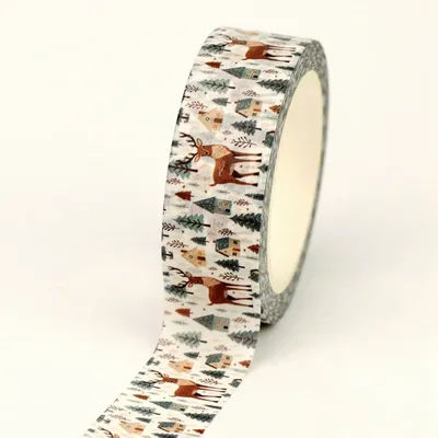 NEW 1PC 10M Cute Deer Trees House Christmas Washi Tape for Scrapbooking Journaling Adhesive Masking Tape Stationery