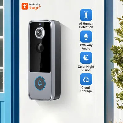 1080P high-definition video doorbell, smart camera doorbell, 4000mAh battery, human PIR motion detection, two-way audio