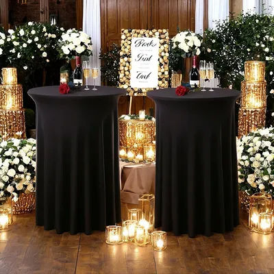 2 Pcs Cocktail Table Covers 32"x 43" Spandex Stretch Round Tablecloths Skirt for Fitted High Top Table Bar Banquet Wedding Party