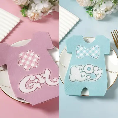 20pcs Boy Or Girl Gender Reveal Party Napkins Pink Blue Baby Clothes Shape Napkin Baby Shower Gender Reveal Party Decor Supplies
