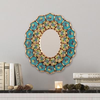 'Floral-Themed Bronze-Gilded Reverse-Painted Glass Mirror'