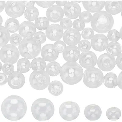 120Pcs Glass Globe Beads Empty Glass Beads 10mm 12mm 14mm 16mm 18mm Half Hole Hollow Clear Ball Charms Round Wish Bottle Pendant