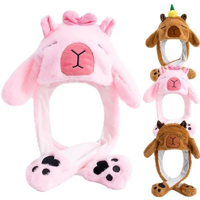 Offre spéciale casquette mignonne belle sommeil Kapibala oreille mobile casquette femmes filles mignon drôle chapeau oreilles de lapin en peluche hiver beau chapeau ﻿