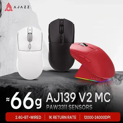 AJAZZ AJ139 V2 MC Wireless Gaming Mouse PAW3311 12000DPI RGB Magnetic Charging Dock Macro Definition Mouse Gamer For Laptop PC