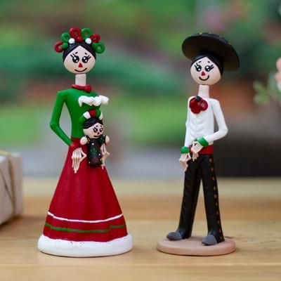 'Set of 2 Hand-Painted Couple Ceramic Sculptures from Mexico'