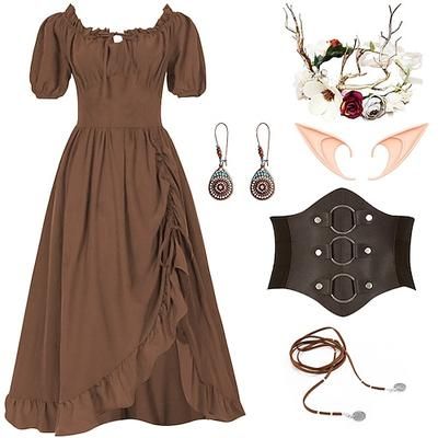 Retrò Vintage Medievale Rinascimento Vestito Set di accessori Vichingo Elfico Costume Per donna Halloween Carnevale Mascherata LARP Adulti Vestito Altri Accessori Orecchini