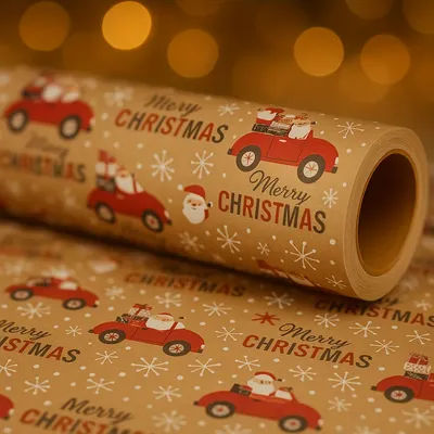 1 Roll Festive Santa Merry Theme, Christmas Wrapping Accessories, Vintage Christmas Paper, Wrapping Paper For Gifts,craft paper