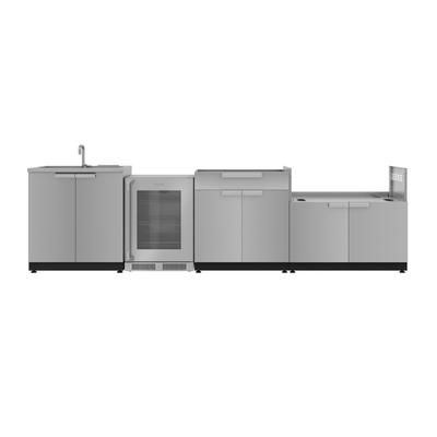 NewAge Outdoor Kitchens Stainless Steel 4-Piece Cabinet Set with Sink, Bar, Grill Cabinet and Fridge
