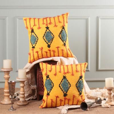 Sunlight Bliss,'2 Geometric Cotton Cushion Covers with Tufted Embroidery'