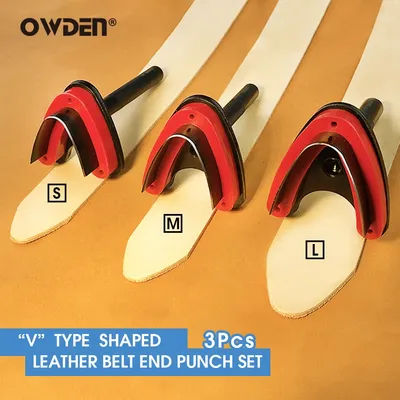 OWDEN 3Pcs Leather Belt End Cutter Punch Set Sharp ' V ' Shaped Cutter Punch Kit for Belt Leather Tools Kit