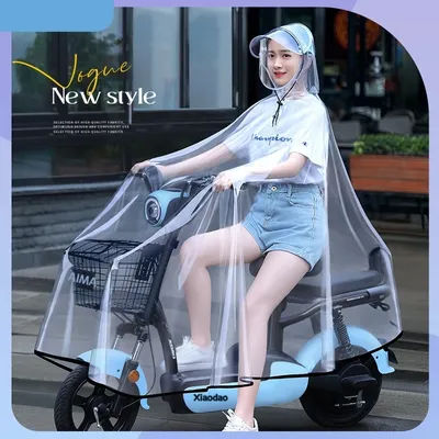 Electric scooter thickened, elongated, men's and women's single transparent new bicycle raincoat