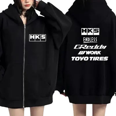2025 Popular Japan JDM Modified Car HKS ENDLESS Zip Up Hoodie Men women Zipper Sweatshirt Unisex Fleece Long sleeve Loose Jacket