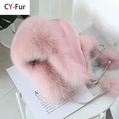 Femmes naturel fourrure de raton laveur casquettes dame vraie fourrure de renard casquette Pompon Ushanka chapeaux pour l'hiver épais chaud oreilles mode Bomber Pom Pom chapeau