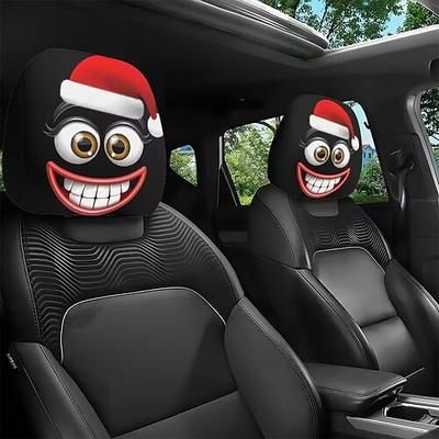 2 copri poggiatesta auto divertenti natalizi con occhi espressivi e naso sorriso - morbido e ammortizzato per tutte le stagioni, adatto per auto, nero design del quadrante rosso/bianco - compatibile
