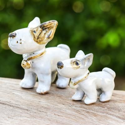 'Dog-Themed 2-Piece Hand-Painted Ivory Ceramic Statuette Set'