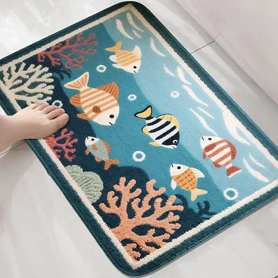 Cartoon fish bathroom anti slip mat shower room small carpet bathroom absorbent foot mat home decoration mat machine washable