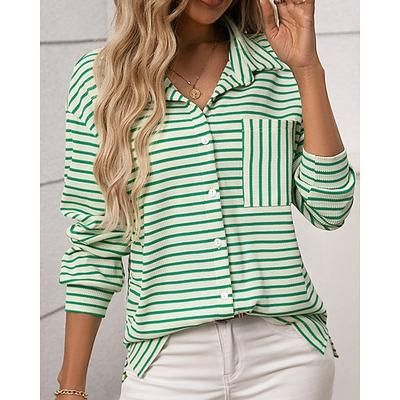 Per donna Camicia Blusa Semplice Vintage Elegante Manica Lunga Colletto a Camicia Top Regolari Quotidiano Uscire Tasca Bottoni Nero Bianco Rosa Verde Cachi Estate