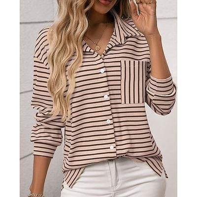Per donna Camicia Blusa Semplice Vintage Elegante Manica Lunga Colletto a Camicia Top Regolari Quotidiano Uscire Tasca Bottoni Nero Bianco Rosa Verde Cachi Estate