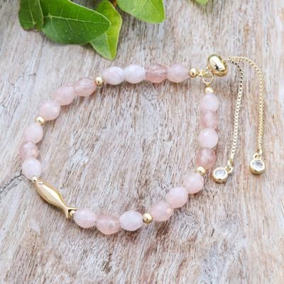 Dulcet Fish,'Whimsical Rose Quartz Beaded Bracelet with Fish Pendant'