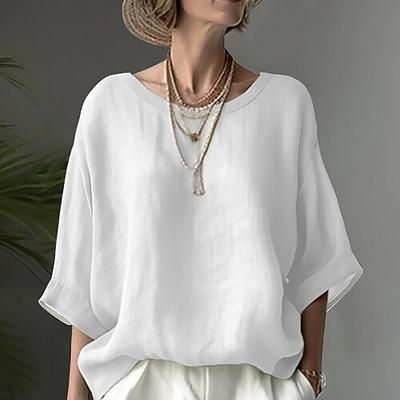 Per donna Tinta unica Semplice Elegante Bohemien Vintage Manica Corta Top Regolari Bianco Verde chiaro Azzurro cielo Estate Primavera Autunno Inverno