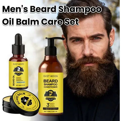Natural Plant Extract Hair Care Set For Men 2in1 Shampoo&Care Oil&Balm Beard Kit Refreshing Smoothing Soften Beard Care