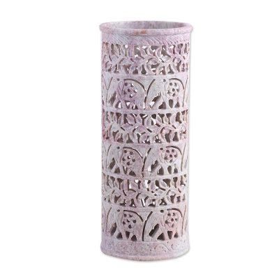 'Elephant Jungle' - Handcrafted Natural Soapstone Decorative Vase