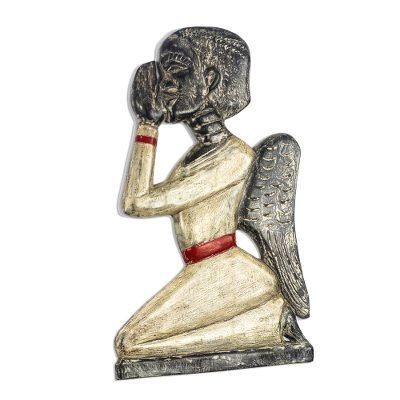 Praying Angel,'Rustic Sese Wood Angel Wall Sculpture from Ghana'