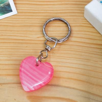 'Romantic Hand-Carved Heart-Shaped Onyx Keychain in Pink'