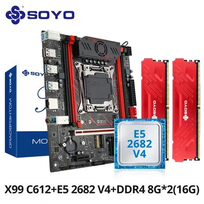 SOYO X99 Gaming Motherboard Kit C612 Chipset with Xeon E5-2682 V4 CPU & 8GB(1x8GB) DDR4 2133MHz RAM M.2 NVME SATA3 TPM2.0 Pin