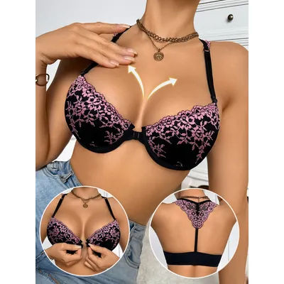 Soutiens-gorge sexy pour femmes, bonnets B et C, en dentelle luxueuse, à fermeture avant, push-up, dos élégant
