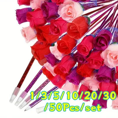 1-50Pcs Valentine's Day Rose Ballpoint Pens Flower Writing Ballpoint Pens Bulk Suitable for Valentine's Day Weddings