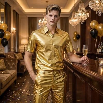 Disco Anni '80 Metallico Lucido Camicia Disco Costume Per uomo Costume di Carnevale Mascherata Evento / Festa Addio al Nubilato Parata dell'Orgoglio Adulti Camicia