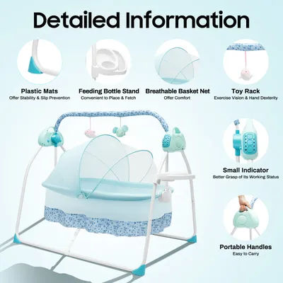 Baby Swing Electric Rocker with 12 Songs Bluetooth USB 5 Swing Speeds for Infant Toddler Bedtime Soothing Without Battery