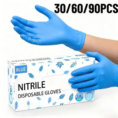 30/60/90PCS Blue Nitrile Gloves Disposable Cleaning Gloves Pet Bathing Hairdressing Home Cleaning Hair Dyeing Waterproof Tools